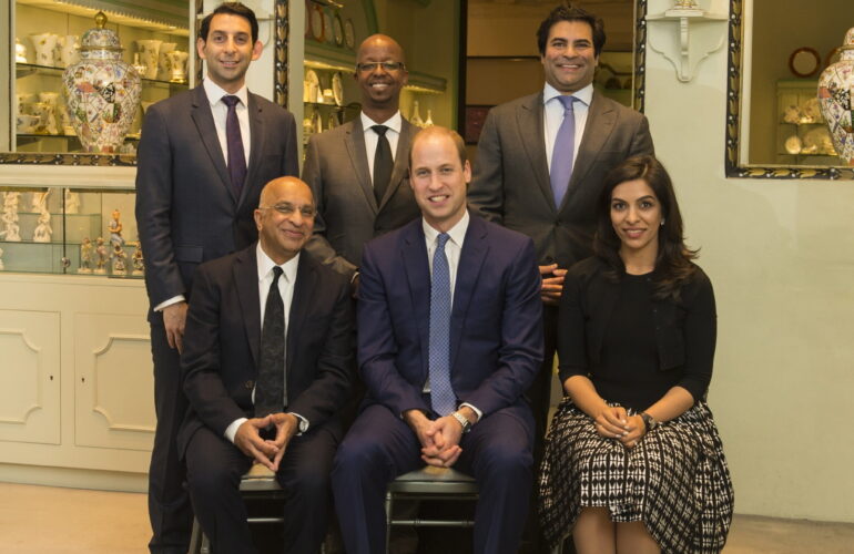 Rumi Verjee and Prince William, Duke of Cambridge at Stop Ivory dinner